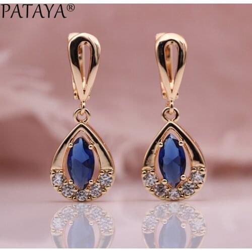 PATAYA Exclusive Design 585 Rose Gold Drop Earrings Horse Eye Rhombus Natural Zircon Earrings Women Party Wedding India Jewelry