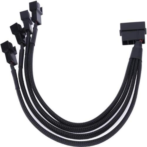 Black Sleeved 4pin IDE Molex to 4-Port 3Pin/4Pin Power Supply Plug Cooler Cooling Fan Splitter Power Cable Wire for PC Computer