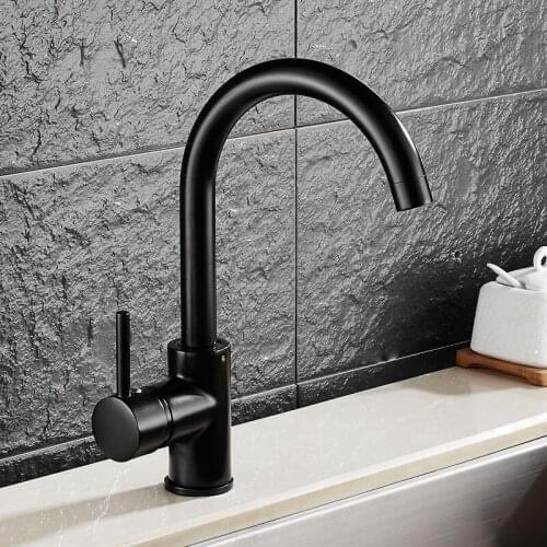 GIZERO Discount Deck Mounted Swivel Black Paint Finish Single Handle Brass Faucet Basin Sink Mixer kitchen taps Faucet ZR348