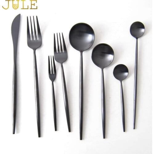 Japan Style Black Tableware Cutlery Set Knife S poon Fork Dinner Sets 18/8 Stainless Steel Sushi Black Restaurant Dinnerware Set