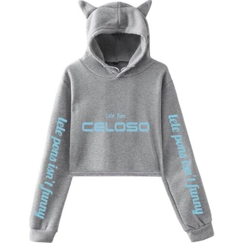 Lele Pons Spring hot Kawaii cat ear cotton hoodie casual all-match pullover loose hoody and comfortable short sexy hoodie tops