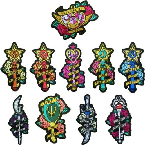 Sailor Moon Change bar Magic bar Embroidered Iron On Patches, Girl Warrior Cartoon Jacket Clothing DIY Fabric Accessories