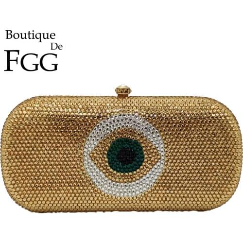 Boutique De FGG Golden Evil Eye Women Crystal Clutch Evening Bags Wedding Diamond Minaudiere Handbags Purses Bridal Party Bag