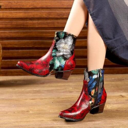 Johnature 2020 New Autumn Winter Women Boots Shoes Genuine Leather Zip Hand-painted Round Toe Mixed Colors Ankle Platform Boots
