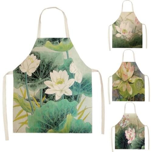 1 Pcs Flower Lotus Pattern Women Lady Apron for Home Kitchen Restaurant Cooking Bib Aprons Catering Anti-Fouling