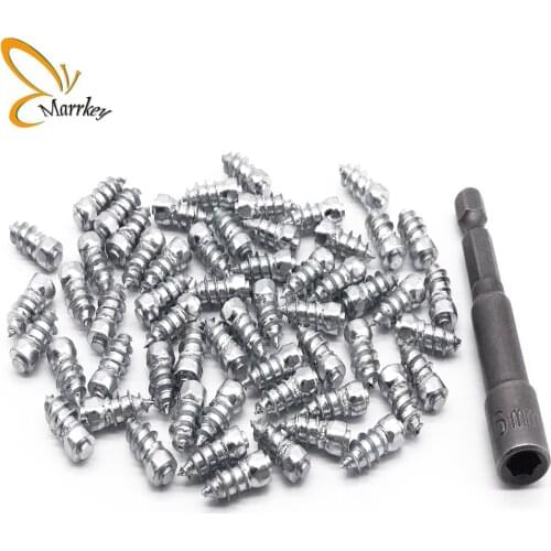 Marrkey 100PCS Ice Stud/Spikes for tires/Tire Studs/Snow Chains for Compact Loaders/Forklifts /ATV/Mini-Tractors/Motorcycle/Farm