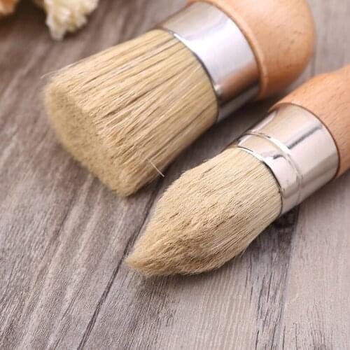 2 Pcs/Set Round and Pointed Chalk Paint Wax Brush Wood Handle Bristle Brushes M17E