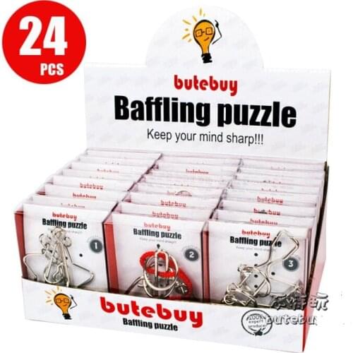 24PCS/Set IQ Metal Wire Puzzle Mind Logic Brain Teaser Puzzles Game for Adults Children