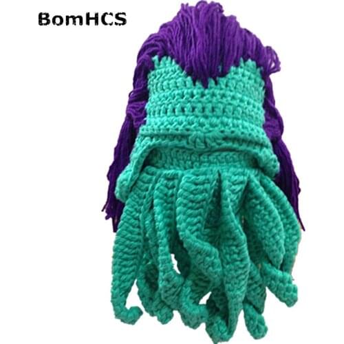 BomHCS Novetly Octopus Wig Mask Beanie Winter Handmade Crochet Hat Halloween Gift Cosplay