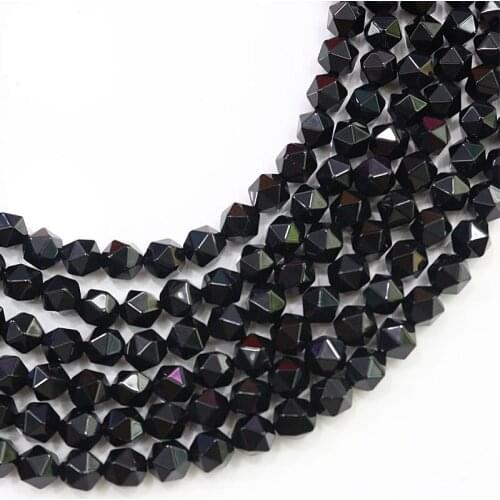 Cut Faceted Natural Black Agates Stone Beads 6/8/10mm Round Loose Agat Bead For Jewelry Making DIY Bracelet Necklace Strand 15