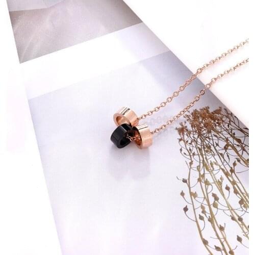 Stainless Steel Chains Necklaces Roman Numerals Letter Three Circles Pendant Statement Necklace Rose Gold Black Color Jewellery