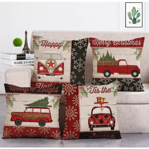 Pillowcases Merry Christmas Car Santa Pillow Case Sofa Cushion Cover Home Decoration Kussenhoes Housse de Coussin Cojines T44