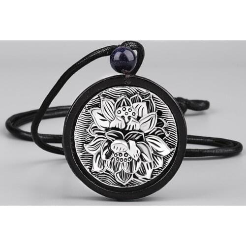 Black Sandalwood Lotus Necklace Tibetan Orgone Silver Energy Pendant Necklaces Healing OM Yoga Prayer Jewelry Meditation Gifts