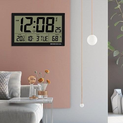 Large Number Digital Wall Clock Temperature Humidity Date Display Modern Design Hanging Clock Living Room Office Home Wall Watch
