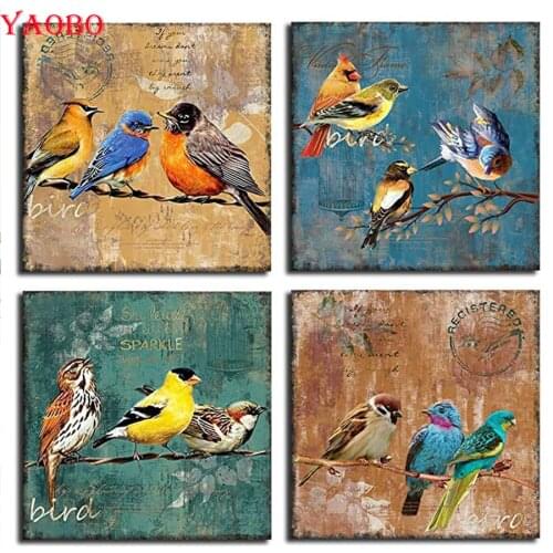 Color Birds Diamond Embroidery Animal 5d Diamond Painting Cross Stitch Fof Living Room Decoration Wall Art 4 pcs/set