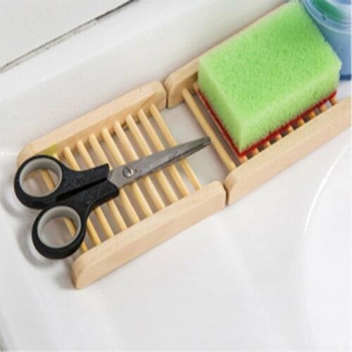 Wooden Soap Tray Dish Holder Drain Storage Rack Bathroom Drain Accessories