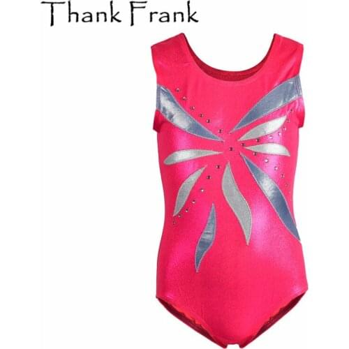 Children Gymnastics Leotard Girls Metallic Pink Tank Ballet Leotards Kids Rhinestone Classical Ballet Dress Dance Costume TF1015