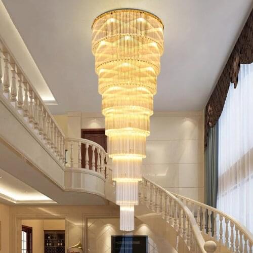 Duplex Building Large Chandelier Villa empty Living Room Modern Minimalist Luxury Crystal HallStairway Lam, Long Chandelier