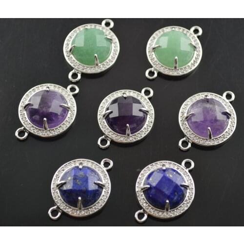 Two loops Paved CZ beads Round Stone Cabochon Jewelry Connectors Necklace Links