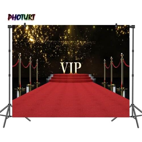 PHOTURT Red Carpet VIP Backdrop Party Ceremony Decoration Background Gold Glitter Lighting Vinyl Photo Banner Photography Props