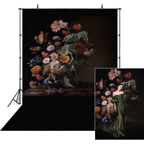 Girl Portrait Flower Photography Backdrop Vintage Floral Black Phone Wedding Kid Child Adult Art Background Birthday PhotoStudio