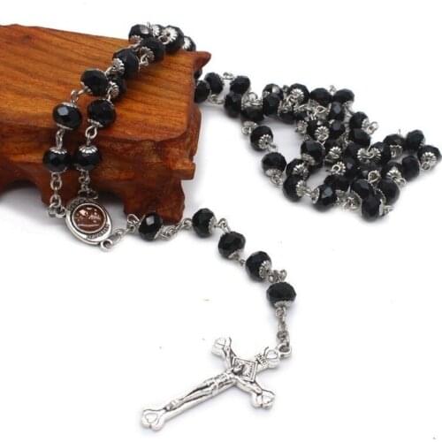 Classic Religious Style Crystal Rosary Cross Pendant Necklace Catholic Saints' Prayer Jewelry
