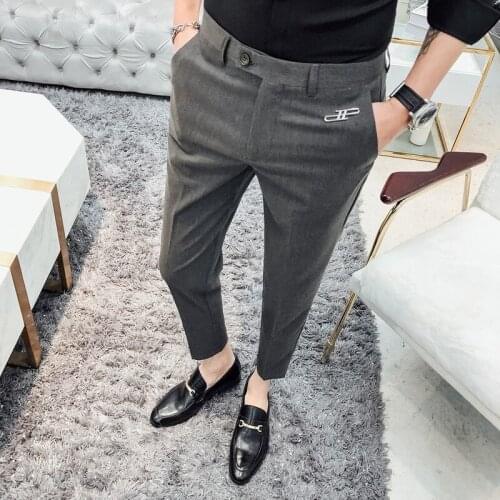 2021 Man Slim Suit Pants Casual Business Trousers Fashion Men Formal Wedding Dress Pants Street Wear Male Clothing Black Gray