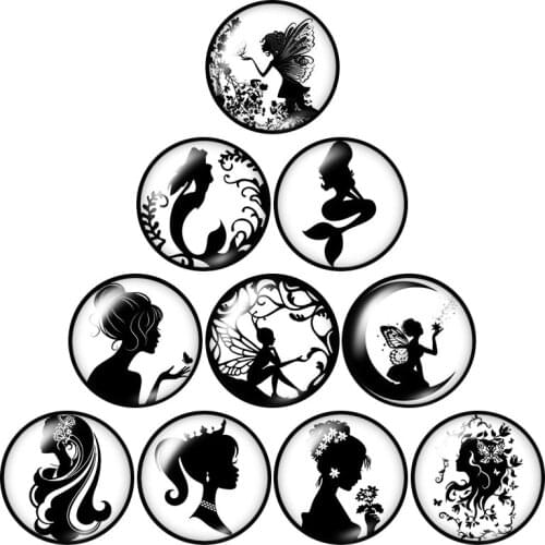 New Beauty Princess Girls Lady 10pcs mixed 12mm/16mm/18mm/25mm Round photo glass cabochon demo flat back Making findings ZB1017