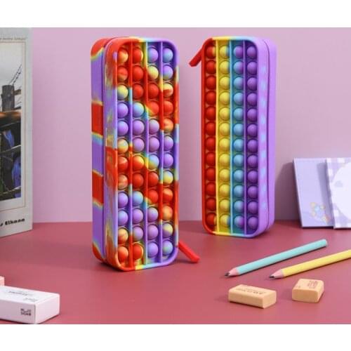 2021 Brand New Silicone Pencil Case Coin Purses Soft Pen Bag Bubble Fidget Sensory Toy for Children Adults 9 Colors