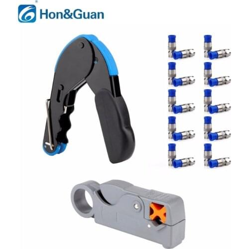 1pc Compression Crimp +20pcs RG6 Connectors +1pc Coax Cable Wire Stripper Tool