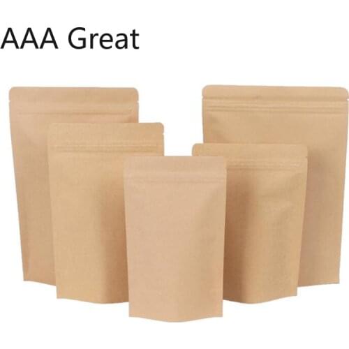50Pcs/Lot Aluminum Foil Kraft Paper Bags Standing Pouch Snack Food Sealed Bag Dried Tea Grain Candy Zip Lock Stand Up Bags Brown