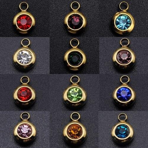 10pcs/lot Stainless Steel Gold 12 colors Birthstone Charms Pendants Wholesale Accept OEM Order Jewelry Making Charms