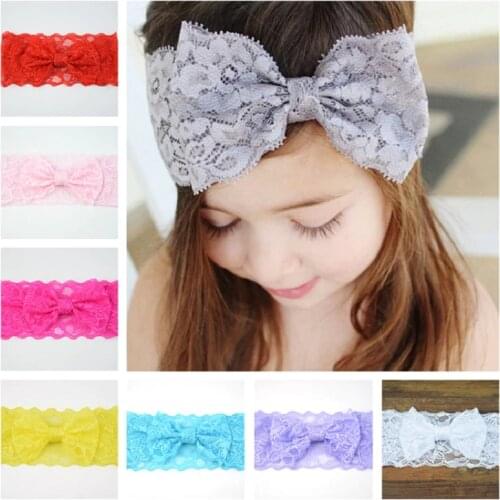 Baby Lace Headwear Bowknot Elastic Turban Hairband Newborn Toddler Head Wrap Ear Warmer Headwear Girls Headbands TS170