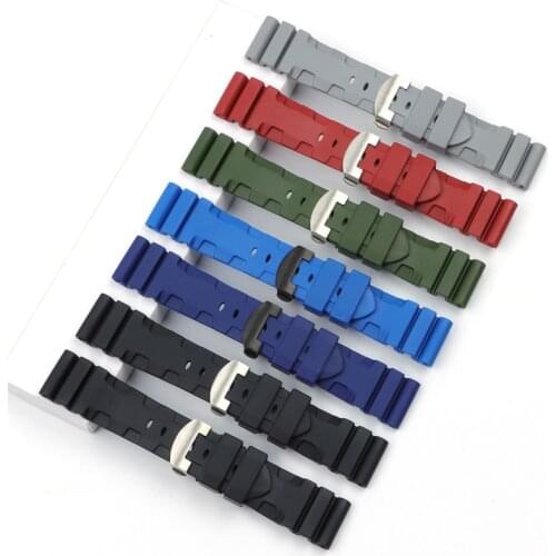 Top Quality 24/26mm Nature Silicone Rubber Watch band For Panerai Watch Strap Waterproof watchband Butterfly buckle tools free