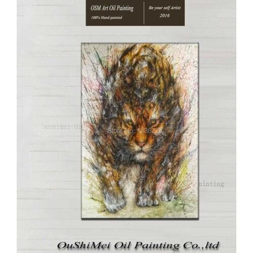 Handpainted modern abstract tiger canvas wall art animal oil painting on canvas huge home decoration unique gift artwork picture