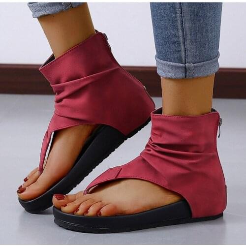 Womens shoes sandals summer ladies flip flops flat platform PU leather women slippers with zipper plus size casual women