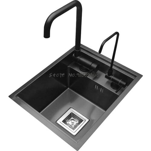 Nano Black Hidden Sink Single Tank 304 Stainless Steel Kitchen Island Invisible Sink Bar Counter