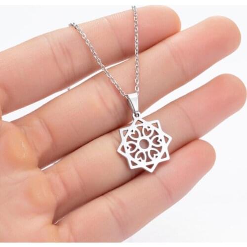 Unique Stainless Steel Square Love Heart Necklace Geometry Flower Collars Jewelry Round Charm Choker Women Girl Friendship Gift