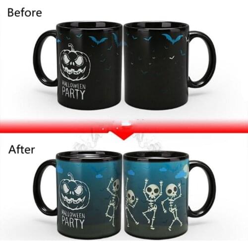 Magic Pumpkin Ghost Heat Sensitive Color Changing Mugs Coffee Mug Tea Cup Christmas Halloween Gifts Skull Mug For Friends 12OZ