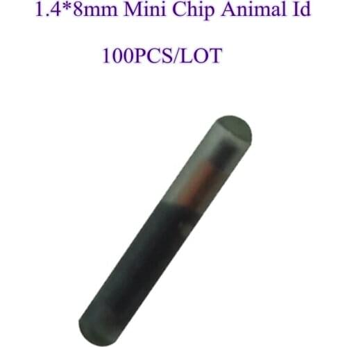 Embedded Transponder Pet Microchip 1.4*8mm Animal Id Chip Cylindrical Rfid Tag Glass Tube for Pet Animal Management 100pcs