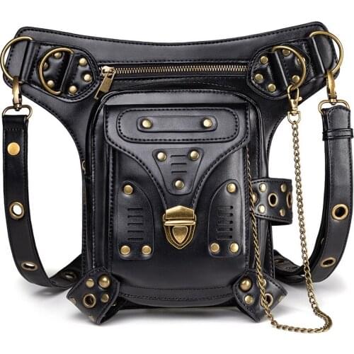 Vintage PU Motorcycle Rivet Women Bags One Shoulder Messenger Waist Bag Retro Fashion Design Hip Hop Backpack Bolsos De Mujer