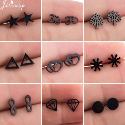 Multiple Stainless Steel Stud Earrings Women Jewelry Minimalist Black Heart Star Round Flower Earings Accessories Punk Gifts