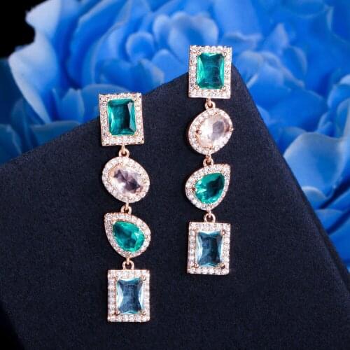 ThreeGraces Vintage Long Dangle Drop Earrings for Women Shiny Light Blue Cubic Zirconia Wedding Party Accessories Jewelry ER638