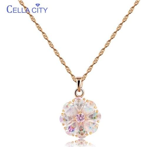 Cellacity Flower shaped Colorful Topaz Pendant Necklace for Women Silver 925 Jewelry Gemstones Female Neck Ornament Dating Gift