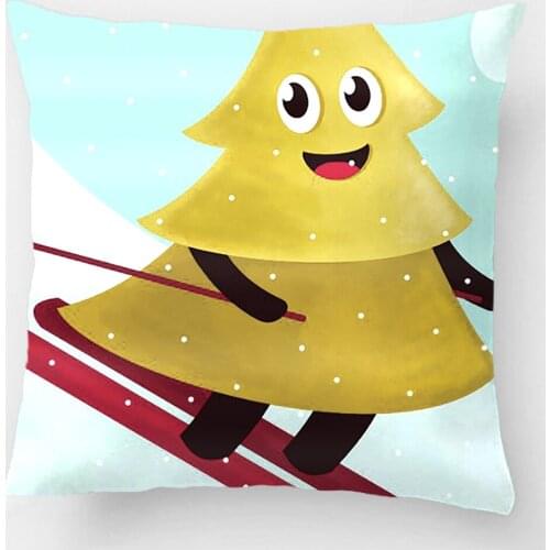 Winter Happy Pine Tree On Ski Throw Pillow Case Decorative Cushion Cover Pillowcase Customize Gift By Lvsure For Car Sofa Seat