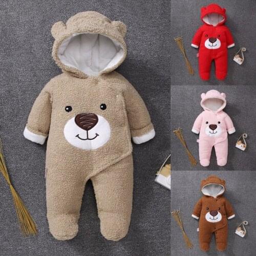 Infant Baby Girls Boys Bear Winter Zip Thickensnowsuit Hoodie Coat Jumpsuit Childrens Romper Baby Crawler New Brand