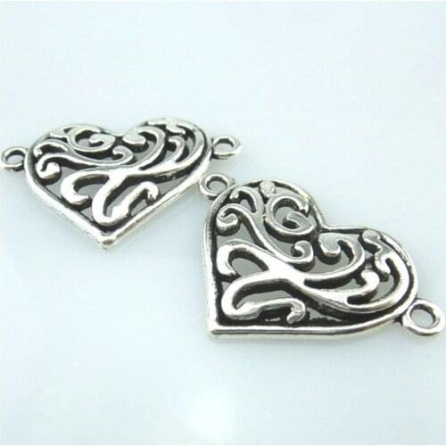 15pcs Antique Silver 19*27mm Flower Heart Connector Charms Pendant For Jewelry Making Bracelet Vintage 14057