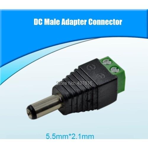 2pcs/lot DC Male Plug Jack Adapter DC Power Connector Plug for CCTV Camera 5.5mm*2.1mm