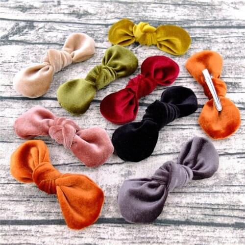 24 PCS/LOT, 3.9 inch Soft Velvet Knot Bow Hair Clips, Baby Girls Velvet Bow Hairpins Newborn Photo Props Baby Shower Gift