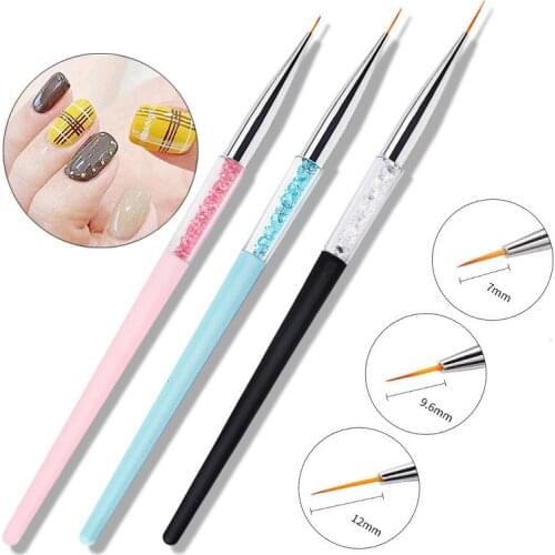 3pcs Acrylic UV Gel Painting Drawing Line flower Grid Brush Pen Nail Art Brush set Rhinestones Handle Nail Brushes Manicure Tool
